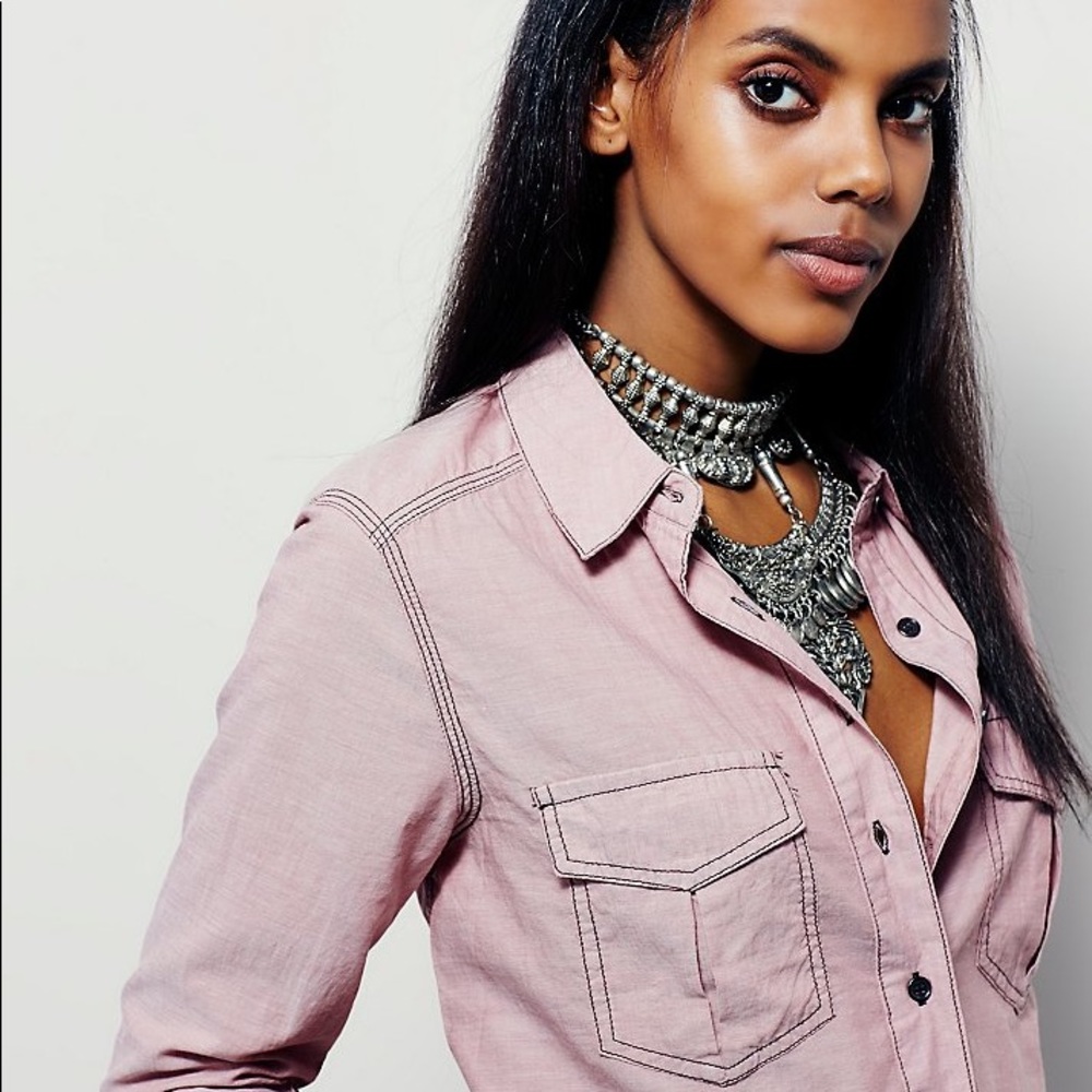Free people blush last chance chambray button
